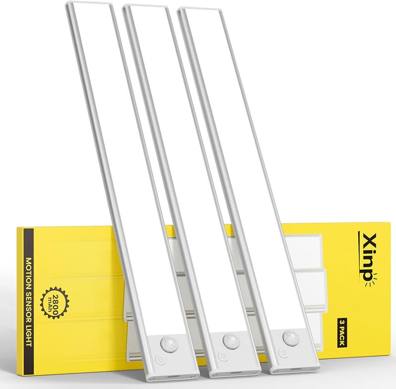 xinp Under Cabinet Lighting, LED Magnetic Motion Activated Under Cabinet Lights, Rechargeable Closet Lights 2800mAh Battery Operated, Wireless Dimmable Under Counter Lights for Kitchen,Hallway 2 Pack - Image 1
